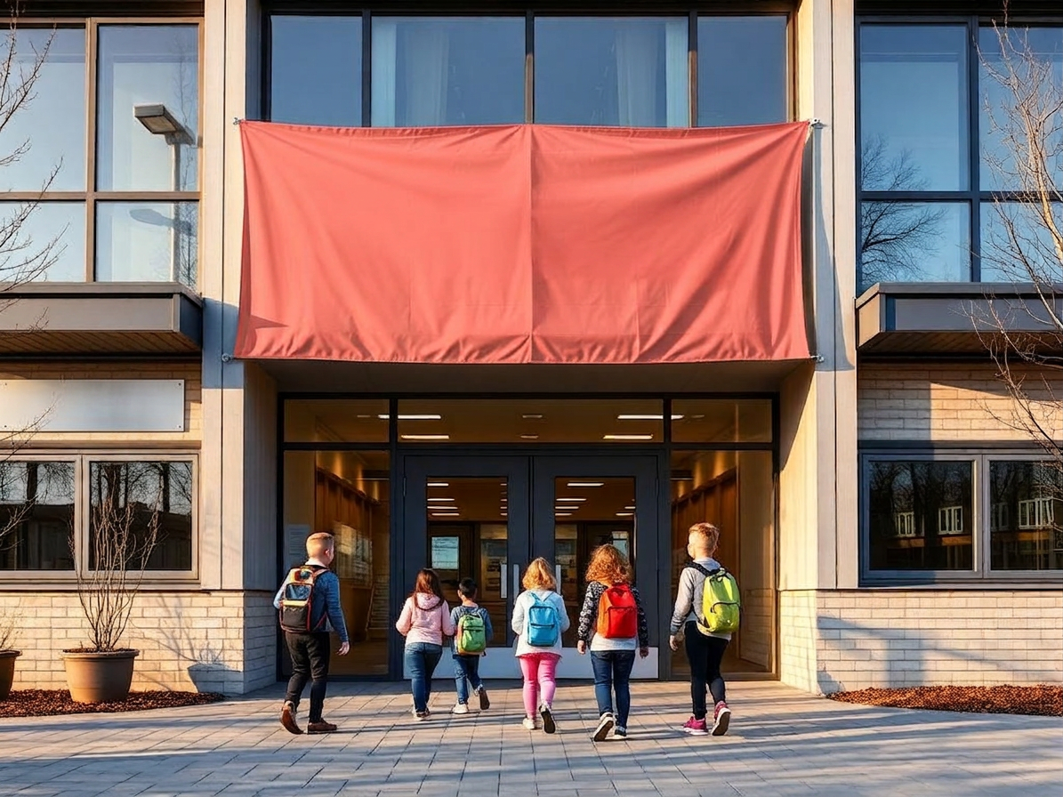 Velkomstbanner ved skoleindgang